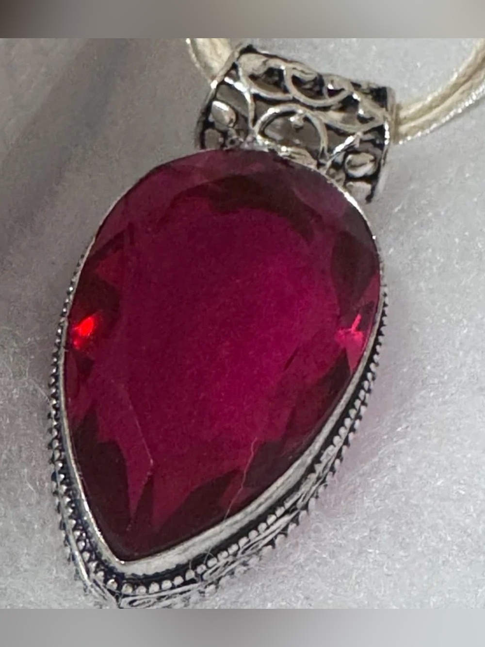 Pink Teardrop Ruby Sterling silver 925 sterling silver Multi-Strand Cream Cord - Picture 2 of 3
